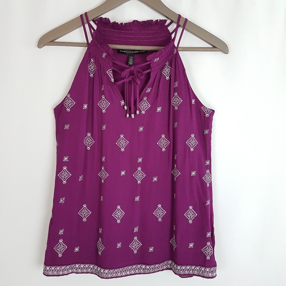 White House Black Market Purple Embroidery Top XXS